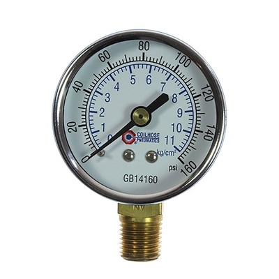 COILHOSE 2IN. CHROME CASE GAUGE 0-160PSI